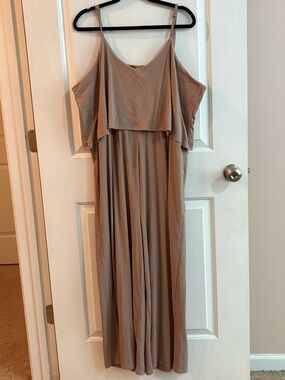 Zenana Outfitters Taupe Maxi Dress with Cold-Shoulder Overlay